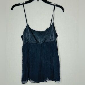 Alice + Olivia Babydoll Silk Navy Tank Top Y2K Heatwave Boho Dark Academia